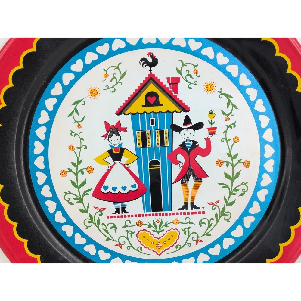Vintage Pennsylvania Dutch Tin Metal Tray, Folk Art Large 19" Serving Platter